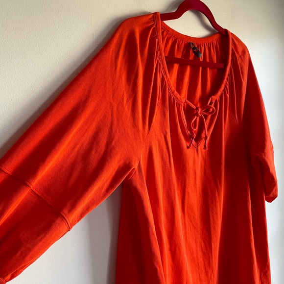 Anthropologie Bright Orange Peasant Tie Neck Dress Size M - Picture 2 of 7